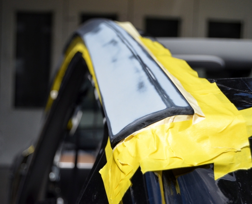 A section of vehicle isolated by masking tape